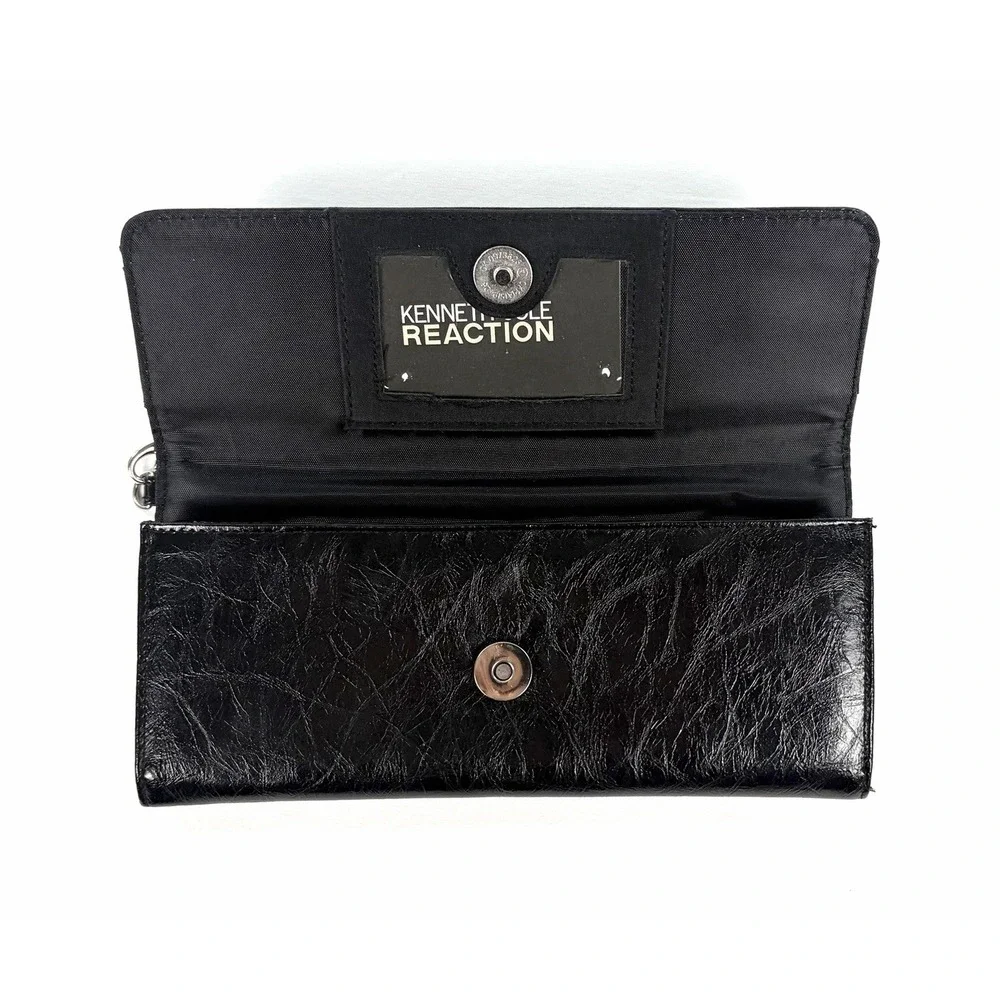 Kenneth Cole Reaction Black Faux Leather Clutch Wallet Wristlet Zip Pocket